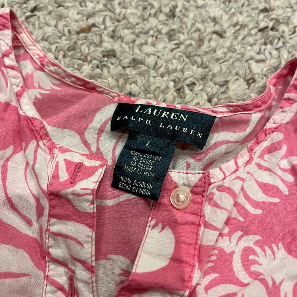 Lauren Ralph Lauren Floral Popover Blouse Sz L 100% Cotton Summer Coastal - Picture 4 of 5